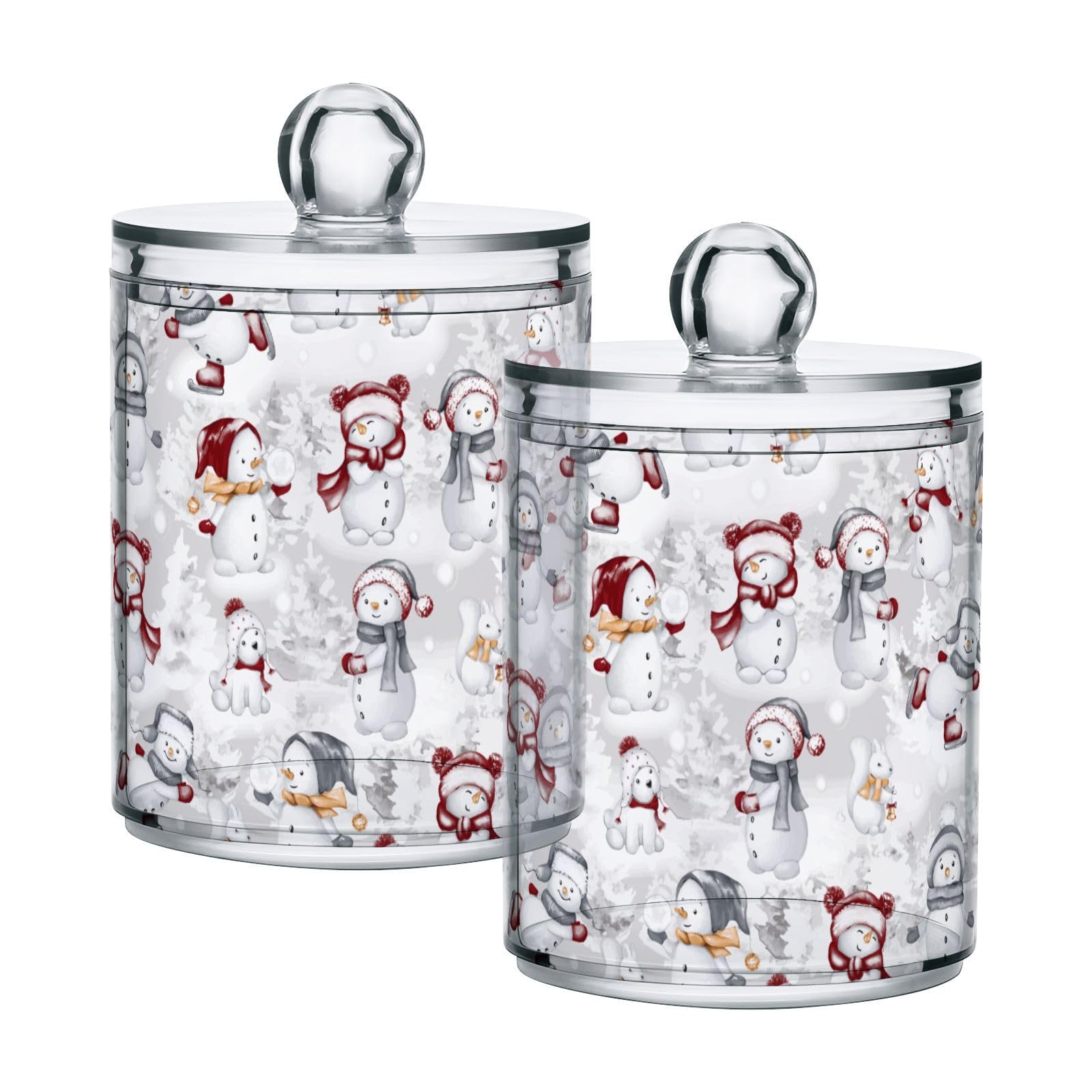 White Christmas Pattern Restroom Bathroom Organizers with Lid Qtip Holder Dispenser Apothecary Jars Cotton Balls Pads Swabs Holder