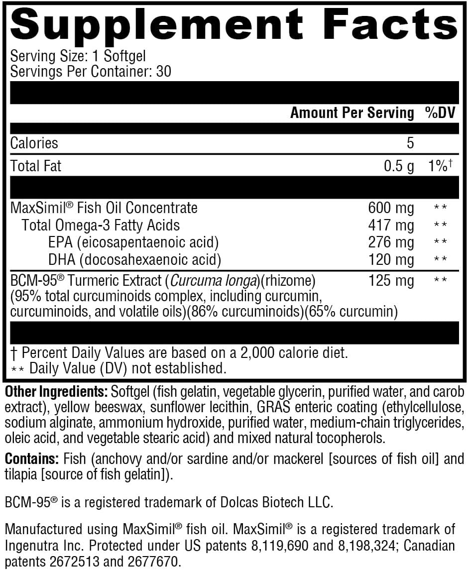 XYMOGEN Omega MonoPure Curcumin EC - Fish Oil with Enhanced DHA EPA Absorption + Turmeric Extract - Omega-3 Supplement for Cytokine Balance Support (30 Softgels) - Image 2