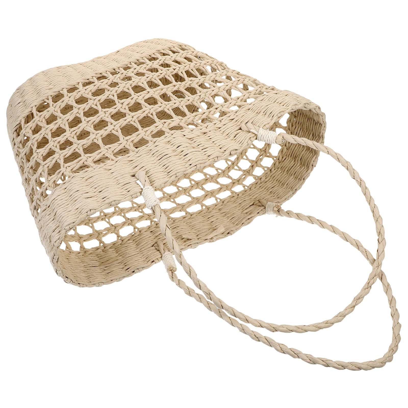 Borsa da Spiaggia Grande Capacità e Leggera Intrecciata in Corda di Carta Beige per Festa Estiva e Uso Quotidiano Donna