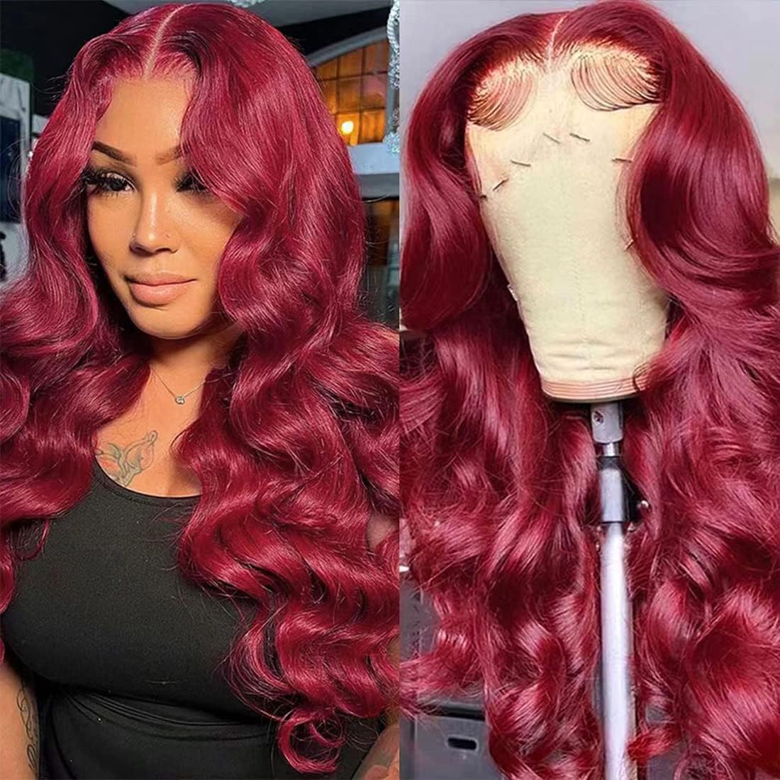 ULRICA Burgundy Lace Front Wigs Human Hair Wigs for Black