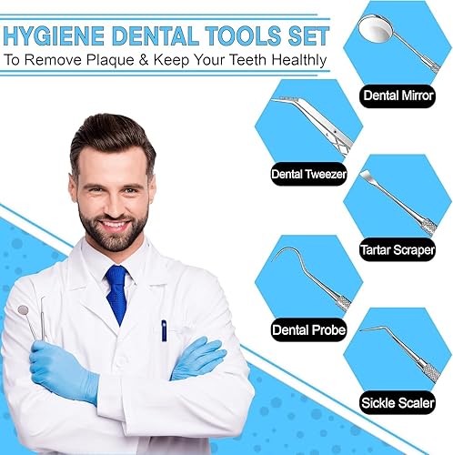 Miniatura 5 de Juego de herramientas dentales  Krisp Beauty profesional de acero inoxidable 4 piezas de púas dentales removedor de sarro de placa, raspador de