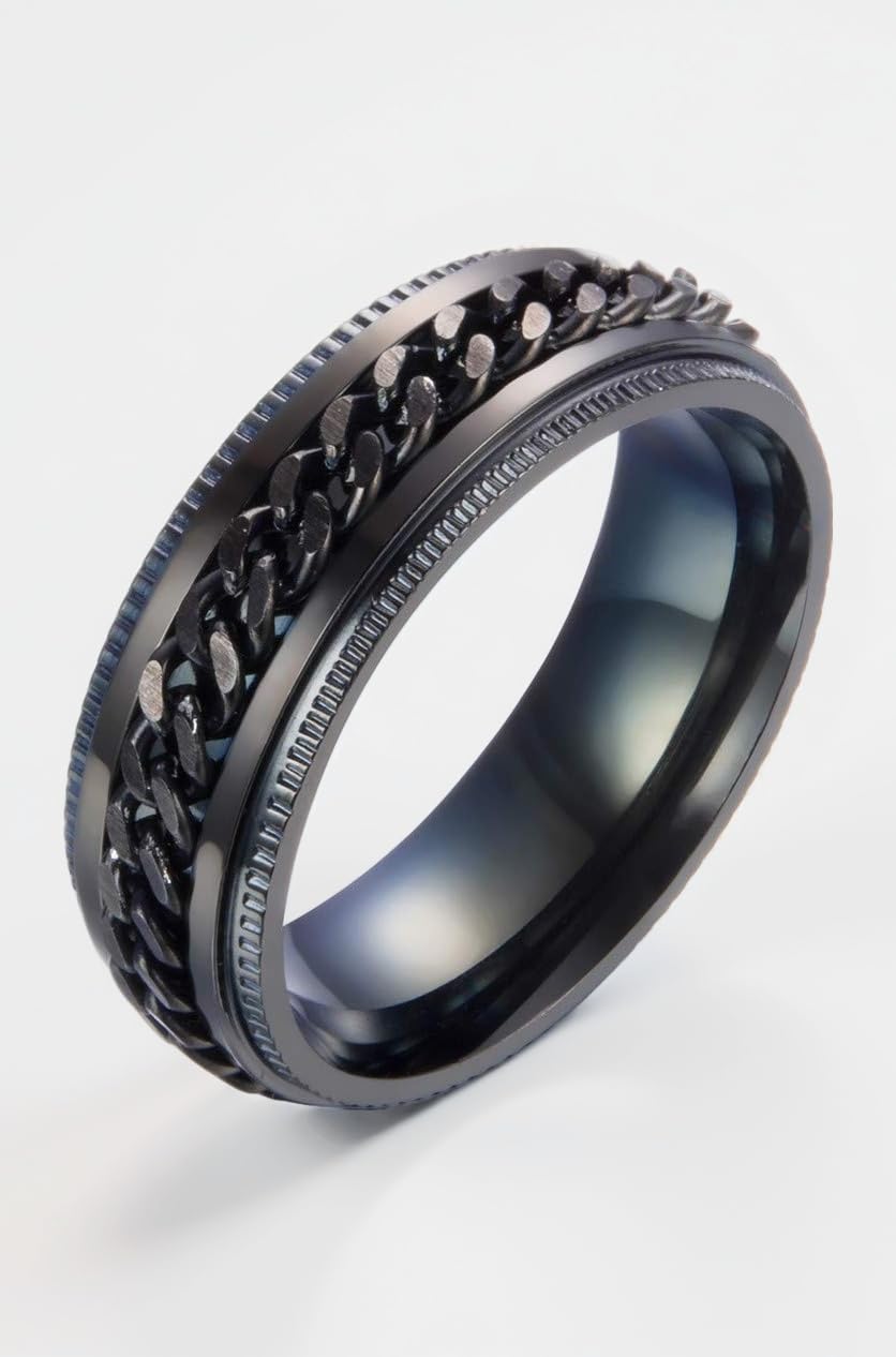 Yellow Chimes Rings for Men and Boys | Black Colored Rings for Men | Stainless Steel Tough Dude Chain Rings for Men | Birthday Gift for Men and Boys Anniversary Gift for Husband