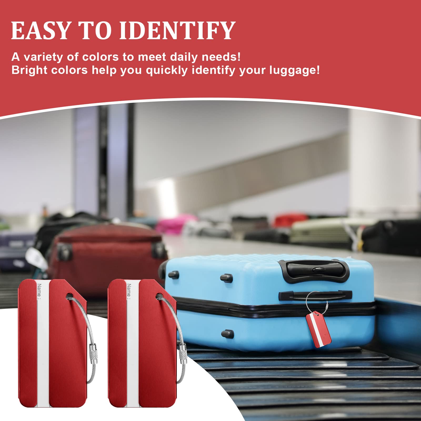 2 étiquettes De Bagage En Aluminium Avec Câble Acier - Carte D'identité Incluse - Léger Et Protège La Vie Privée