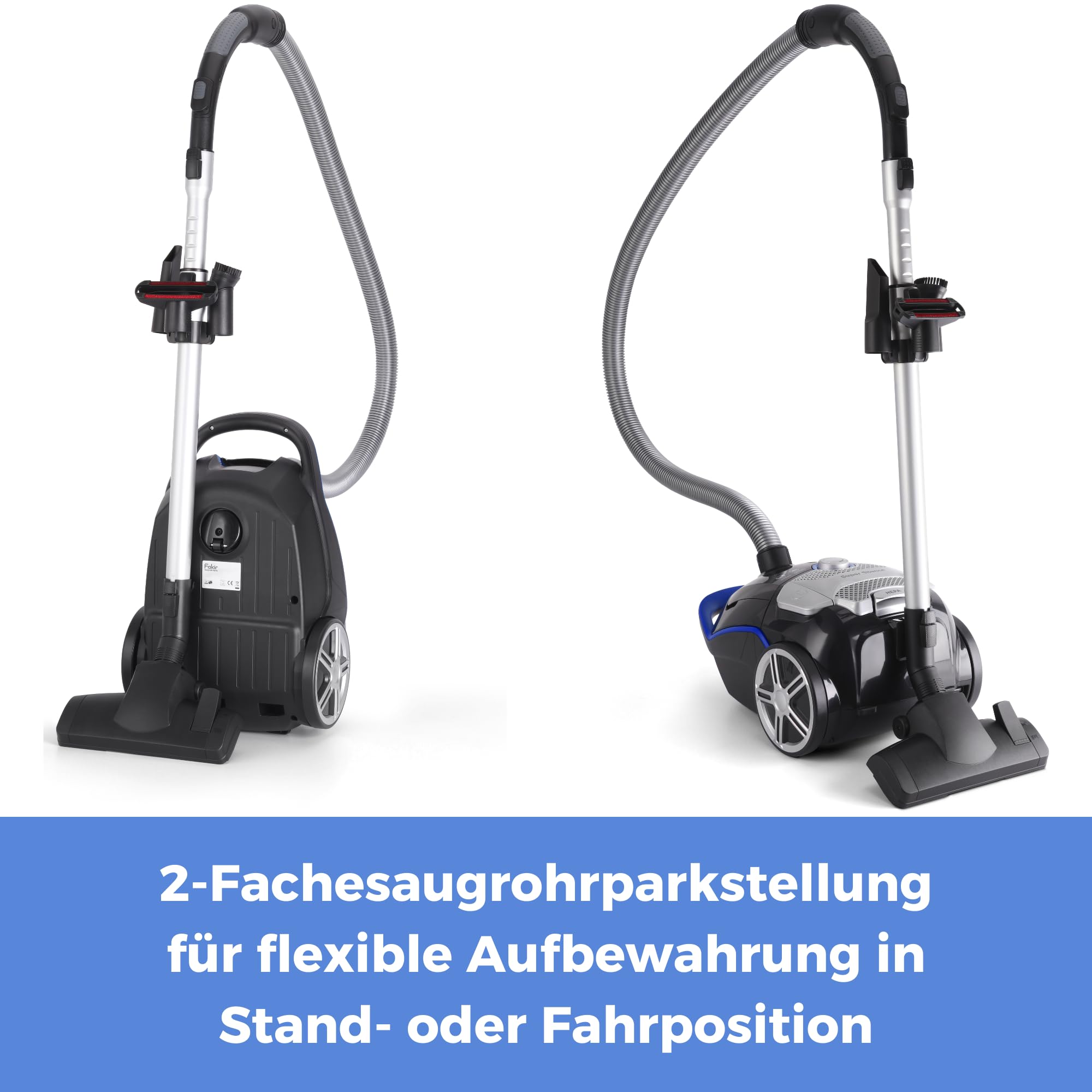 Fakir Blue Vac Power TS 721 Stofzuiger met zak, krachtig en compact, allergievriendelijk HEPA 14-filter, actieradius 12 m, blauw, 800 watt, 69 dB (A) extra stil, accessoirevak