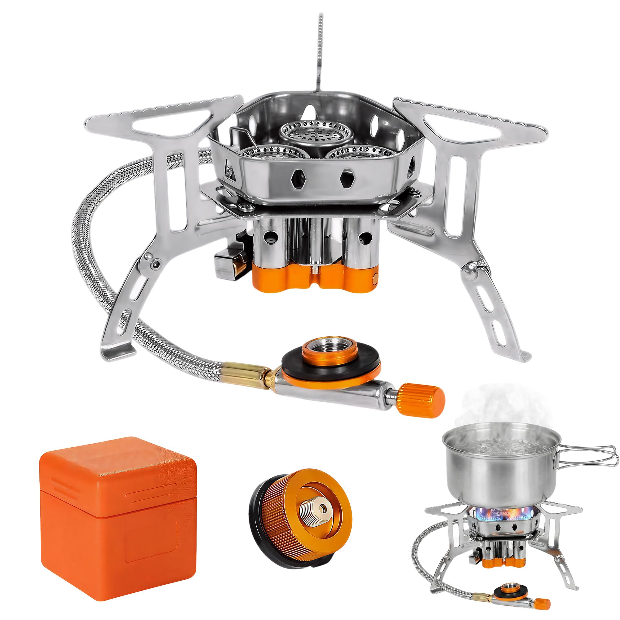 Réchaupoe à Gaz Portable Pliable 6800W-18000W Pour Camping (butane, Acier Inoxydable)
