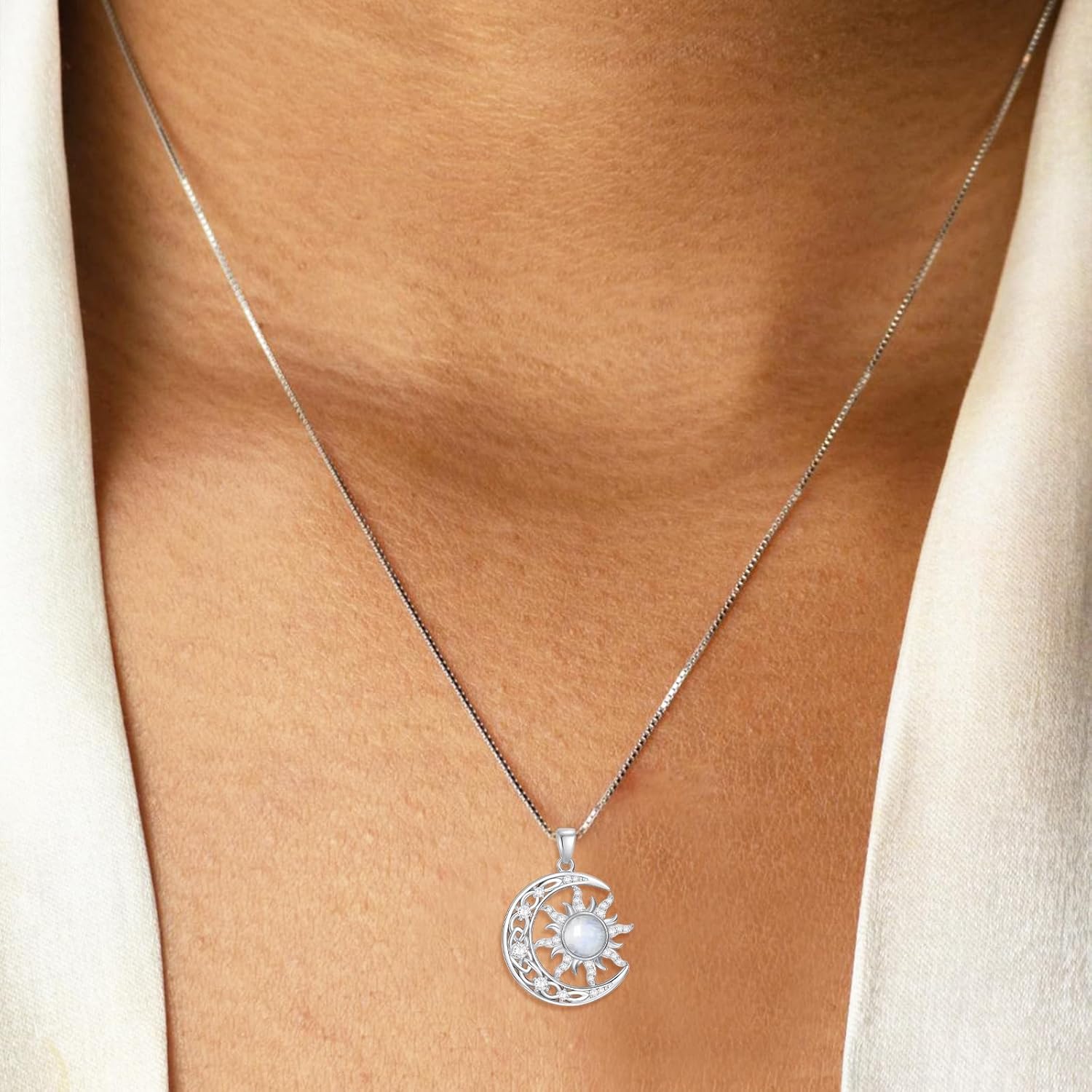 Celtic Knot Crescent Moon and Sun Necklace, 925 Sterling Silver Natural Moonstone Pendant, Mystical Celestial Jewelry Gift for Women - Image 4