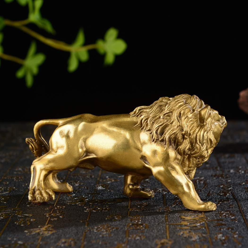 BRABUD Chinese Fengshui Handmade Brass Magical and Noble Lion Statue Attract Wealth Home Decor Housewarming Gift （jinshizi）