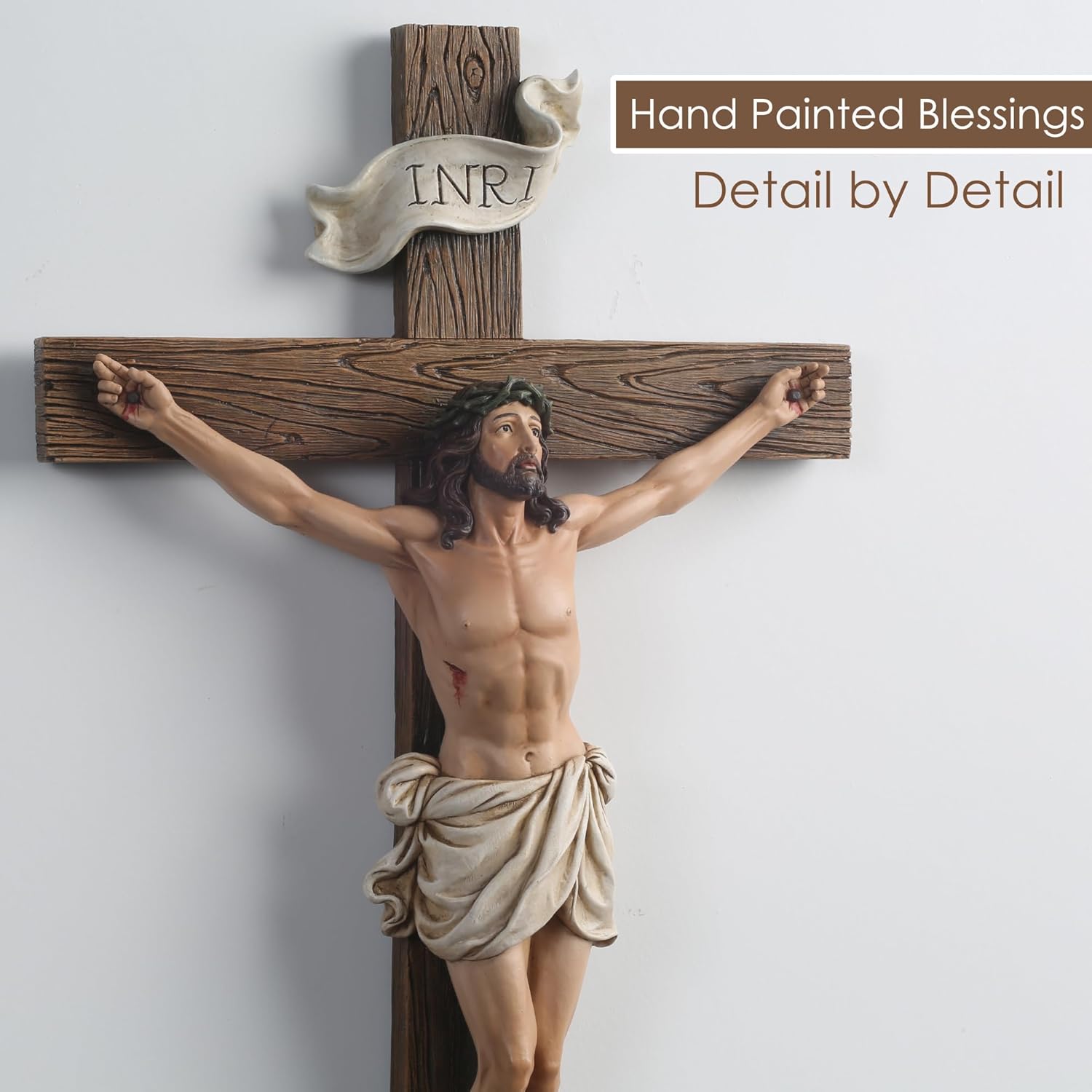 Grace4Joy Crucifix Wall Cross, 15 Inches Jesus Cross for Wall Catholic Home Decor, Hand Painted Crucifix Religious Housewarming Gifts Renaissance Collection