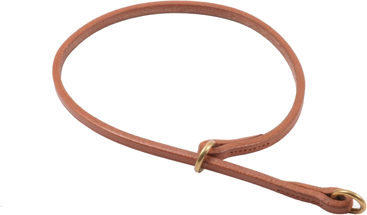 Alvalley Flat Leather Slip Dog Collar - Super Soft Durable Strong Hand Stitched Leather Dog Collar - Suitable for Training & Walking (Tan, 14in Length, 5mm Thickness)
