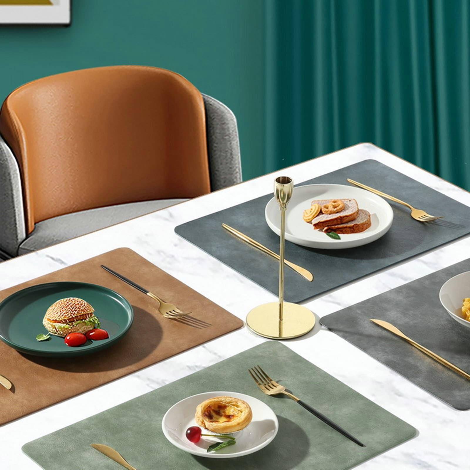 Epinki Tischset 30x43cm Zum Geburtstag 10pcs, PU Leder Tischuntersetzer Doppelseitige, Quadratisch Tisch Platzset Abwaschbar Motiv für Küche und Restaurant, Grau