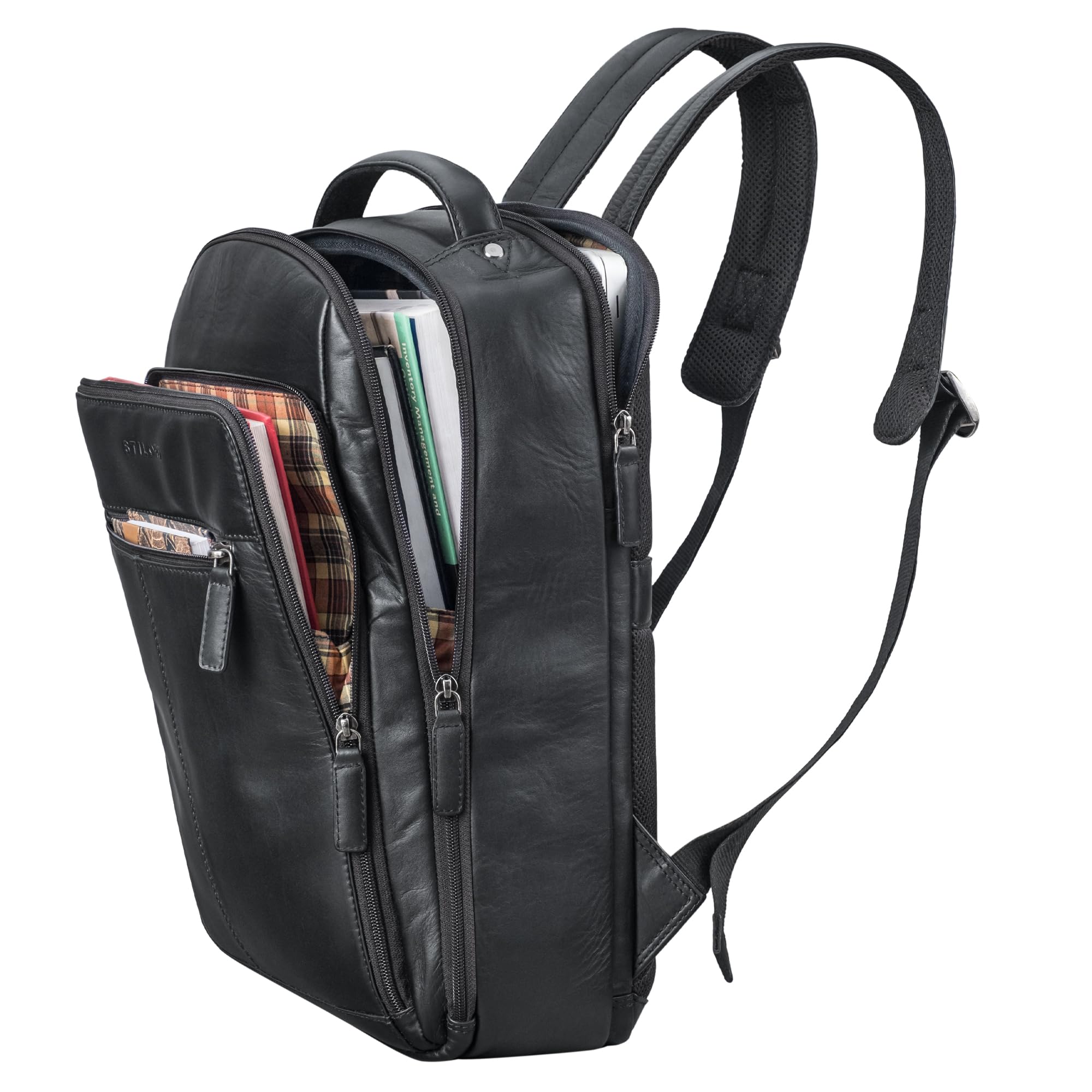 STILORD "Nami Mochila de Cuero para portátil de 15 Pulgadas - Elegante Mochila de Negocios para Hombres y Mujeres Trabajo, la Universidad y los Viajes Color:Negro