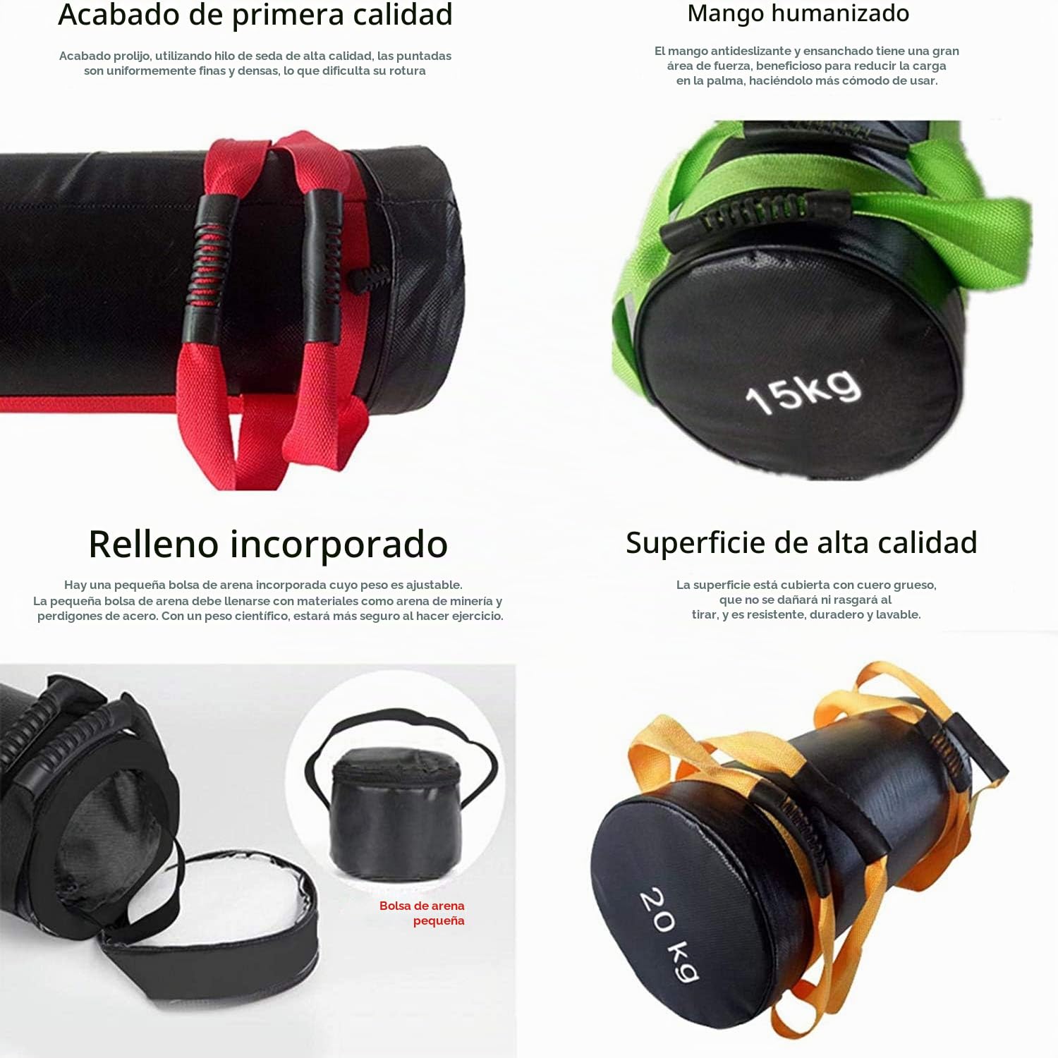 Sandbag Fitness Pesas Ajustables Bolsa de Arena Con 6 Asas Bolsas de Arena Entrenamiento Muy Adecuado Levantamiento de Pesas, Correr ,Yoga, Mancuernas Power Bag ,(empty leather),Blue 10kg