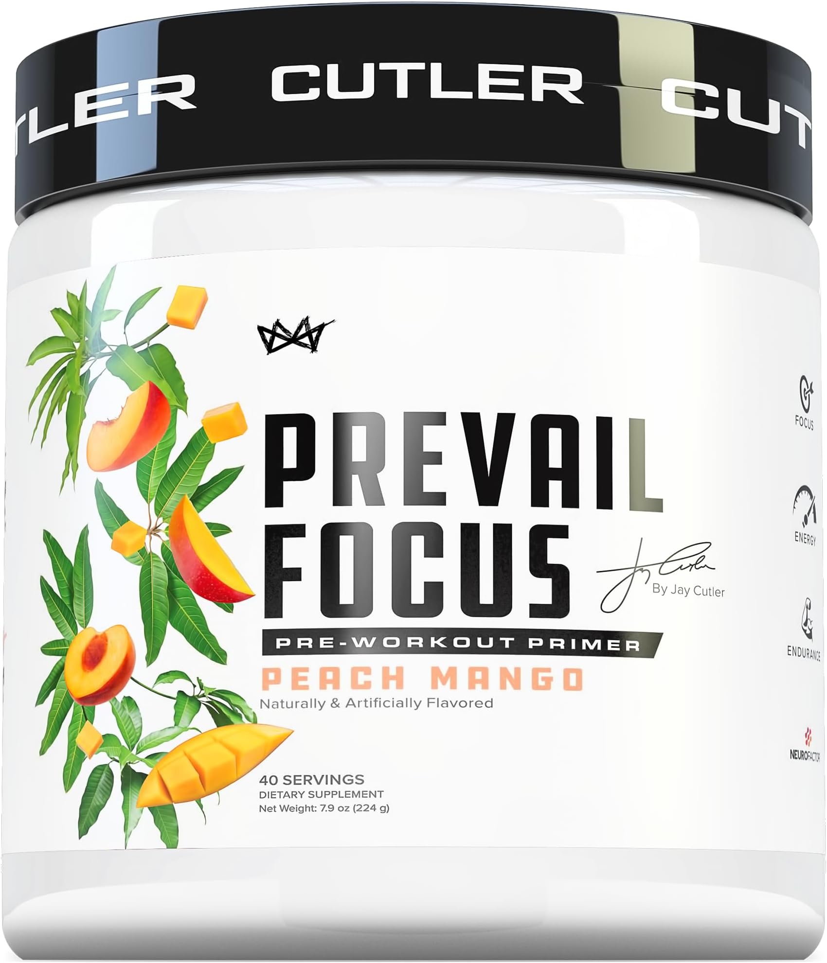 Prevail Pre Workout Powder with Nootropics: Pre Workout for Men and Women, Cutting Edge Energy and Focus Supplement with L Citrulline, Alpha GPC, L Tyrosine, Neurofactor | Peach Mango, 40 Servings