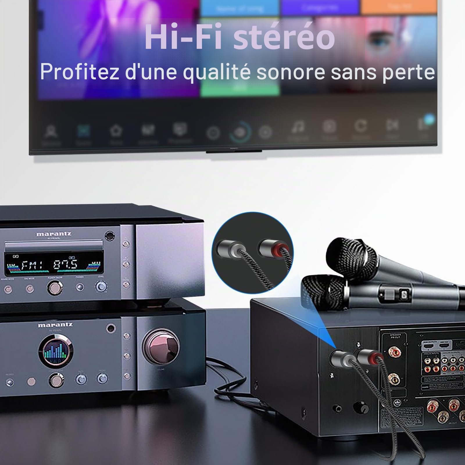 Câble RCA Jack,【0.5M】 3.5mm vers 2RCA Mâle Audio Stéréo,Ligne de Poisson Tissé Adaptateur RCA, Pour Smartphone, PC, Autoradio, Home Cinéma, Amplificateur, Chaîne HiFi,TV