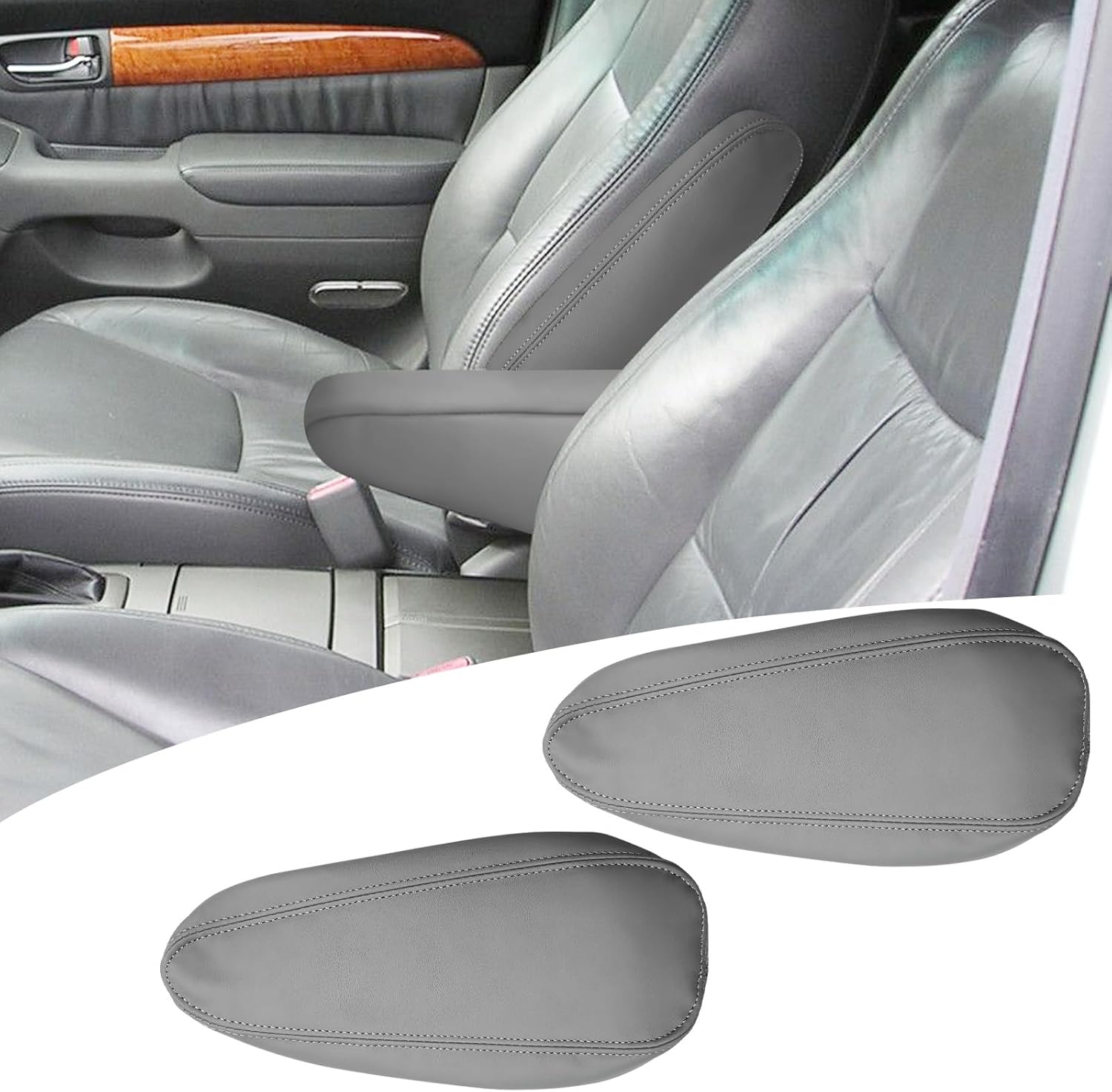 2PCS Car Front Seat Armrest Cover Compatible with Lexus GX470 2003-2009 Leather Left and Right Seat Arm Rest Cover Dark Gray (Only Leather Part)