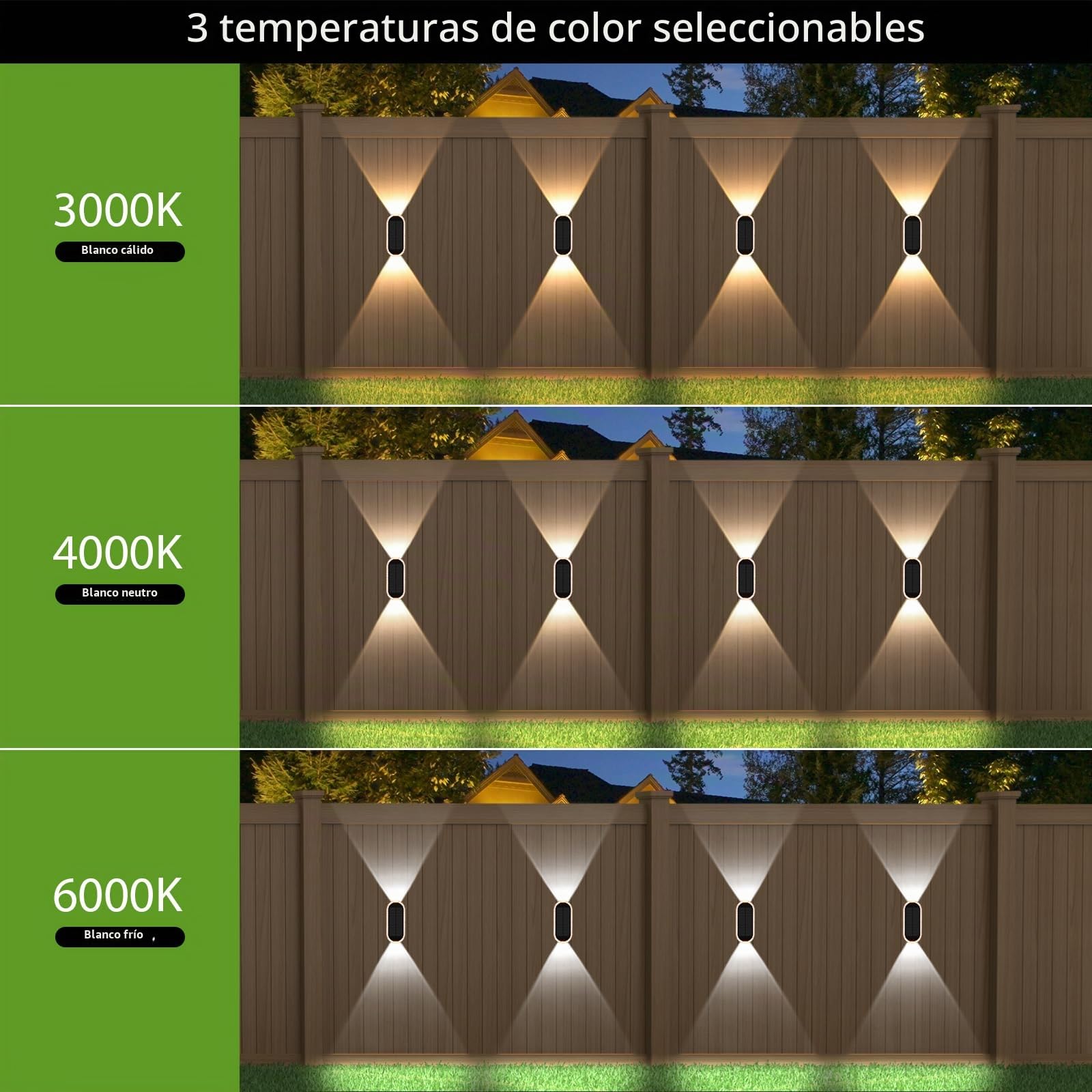 A.bigwhale Aplique solar para exterior, lámparas solares 6 piezas luces led jardín iluminación, 3 colores a prueba de agua luz solar para valla pared patio jardín balcón