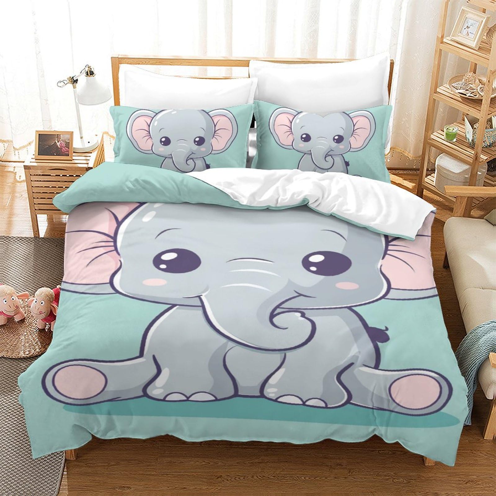 Housse de couette éléphant 3D avec taie d'oreiller, l'ensemble idéal pour un cadeau