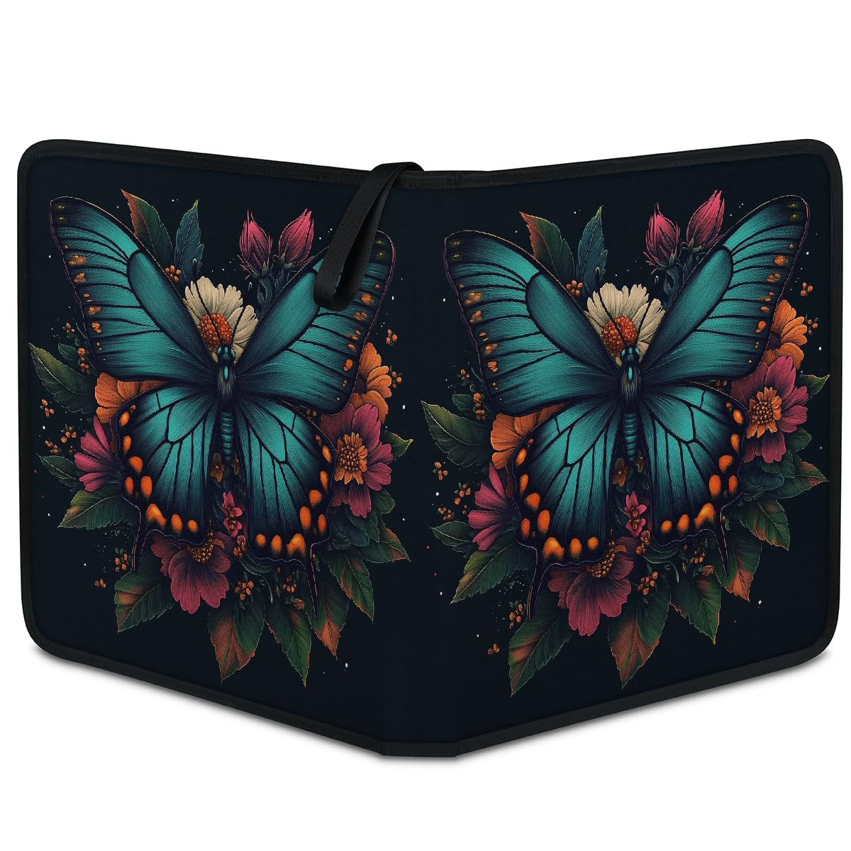 Mexpekil Raccoglitore di carte floreale con farfalle color foglia di tè scuro, 9 tasche con 50 pagine a caricamento laterale, cartellina per 900 carte, album per carte collezionabili con cerniera