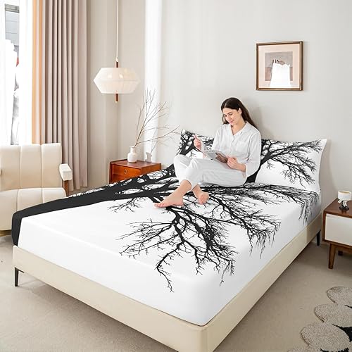 Miniatura 2 de Erosebridal Juego de ropa de cama de ramas, tamaño Queen, sábana bajera ajustable de árbol de árbol natural para adolescentes, adultos, mujeres,