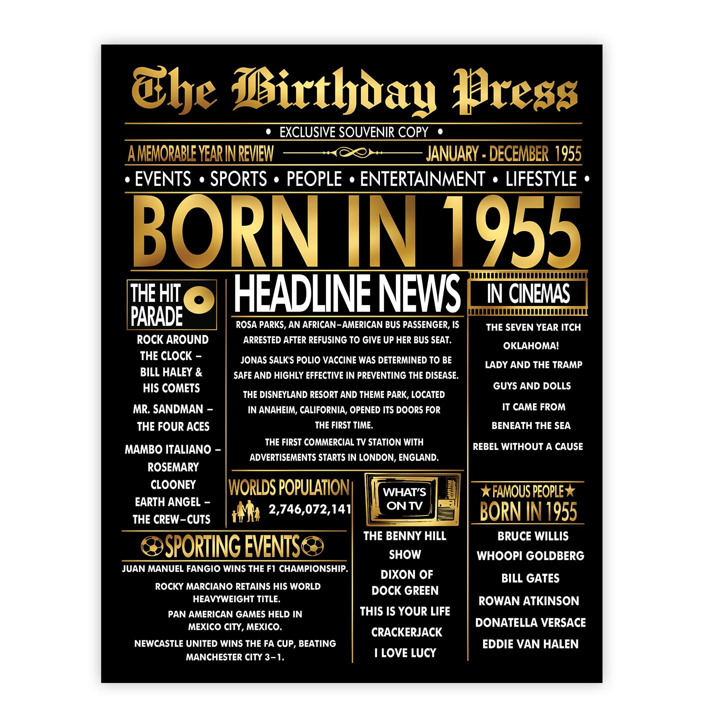 Stuff4 Men's 1955 Gold 71St Birthday Poster Unframed - Golden Born In Newspaper - Happy 71 Birthday For Wo Retro Vintage Gifts Back In 8X10 Inch Bday Party Decor Decoration