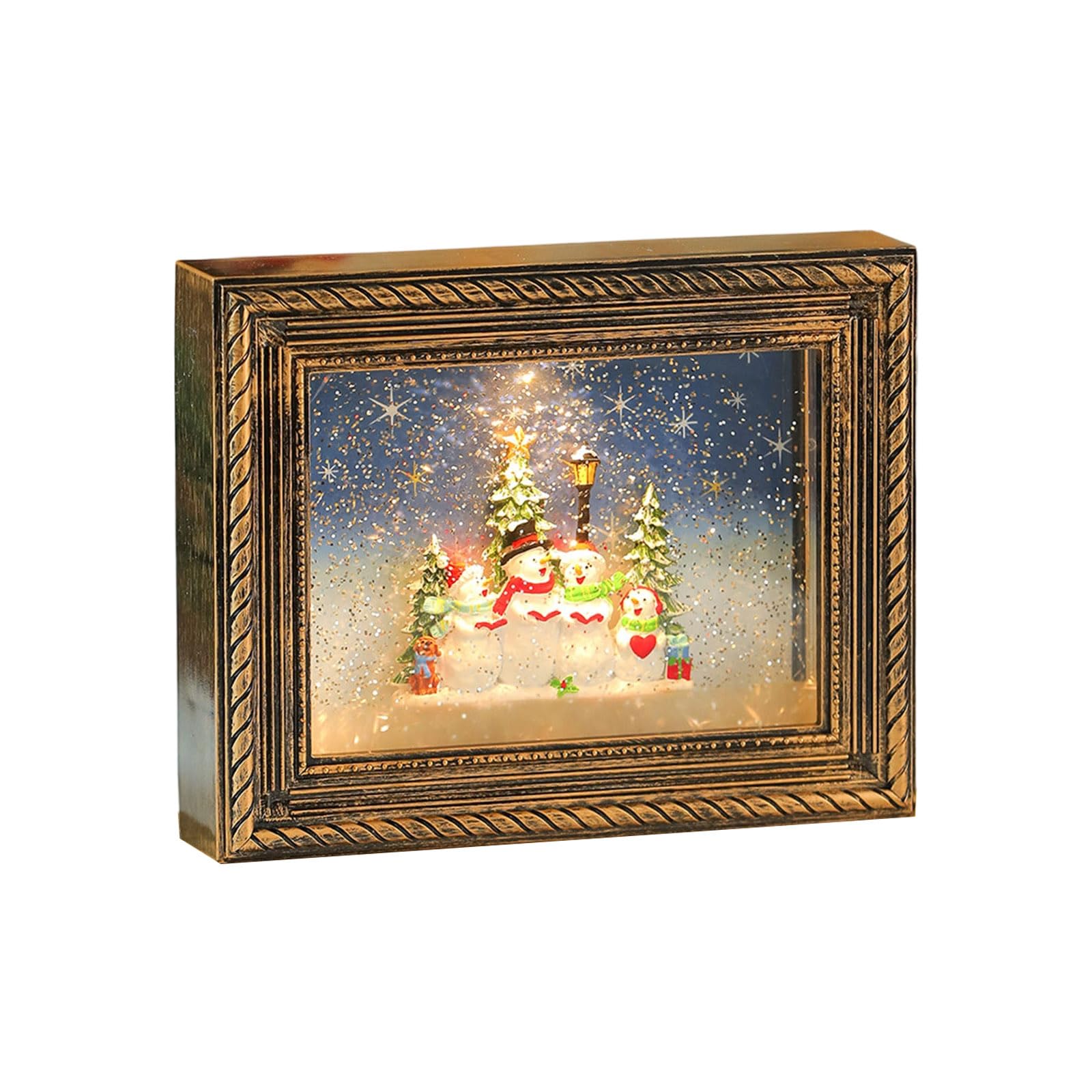 Musical Snow Globes Christmas Photo Frame with LED Lights and Built in Melodies for Holiday Decorations Rotating Snow Globes with Photo Holders