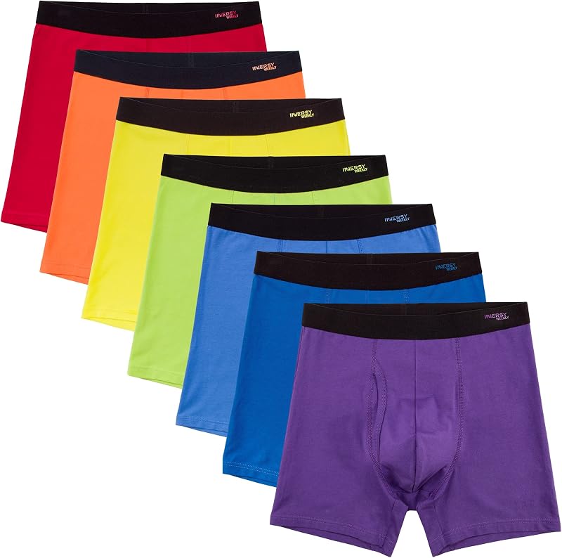 INNERSY Ropa interior de algodón para hombre, paquete de 7 calzoncillos bóxer coloridos con bragueta para una semana