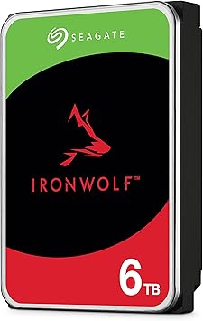 Seagate IronWolf، 6 تيرابايت، قرص صلب داخلي، NAS، CMR 3.5 بوصة، SATA 6 جيجابت/ثانية، 7200 دورة في الدقيقة، ذاكرة تخزين مؤقتة 256 ميجابايت، للتخزين الشبكي RAID، خدمات الإنقاذ لمدة 3 سنوات (ST6000VN006)