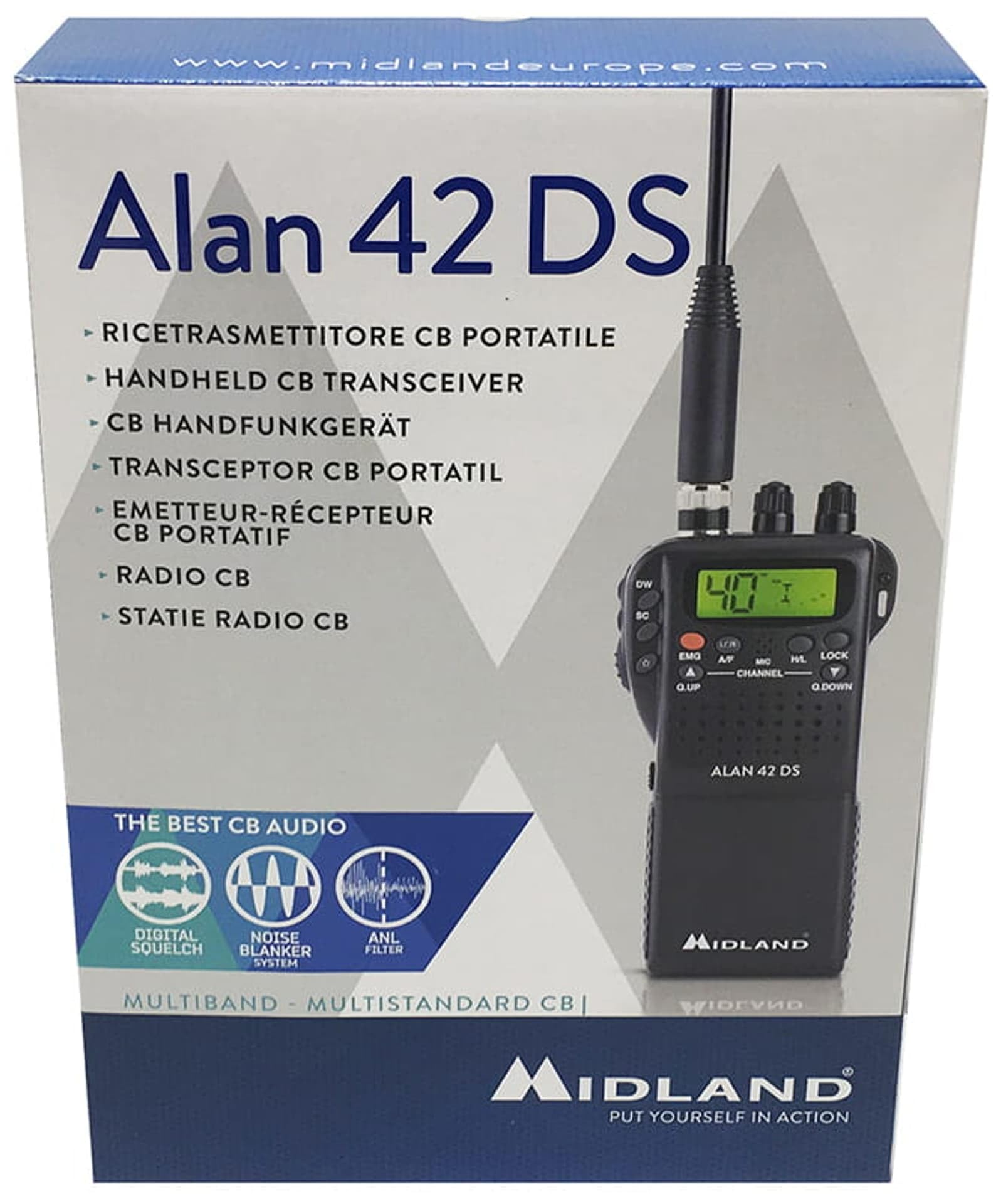 Midland C480.13 Radio Cb Alan 42 Plus Multi Am/Fm Portatile, 27 Mhz, Baracchino Ricetrasmittente Multibanda, Nero