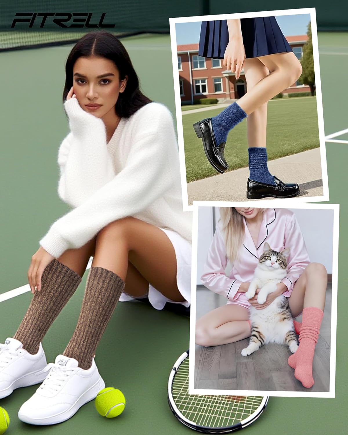FITRELL Slouch Socks for Women, 3 Pairs Soft Cotton Knee High Scrunch Tube Boot Socks - Image 6