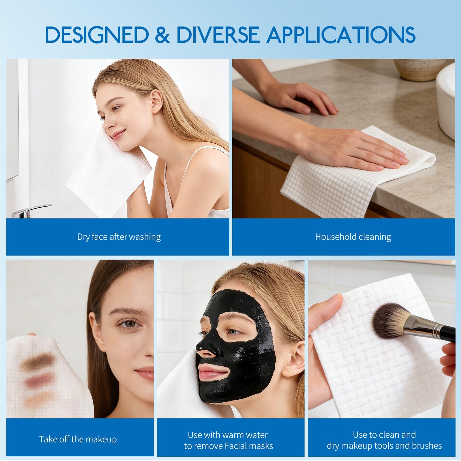 Serviettes Visage XL,Serviette Jetable pour le Visage,Lot de 50 Mouchoirs en Coton,pour les Soins de la Peau,les Lingettes de Maquillage,les Lingettes pour le Visage