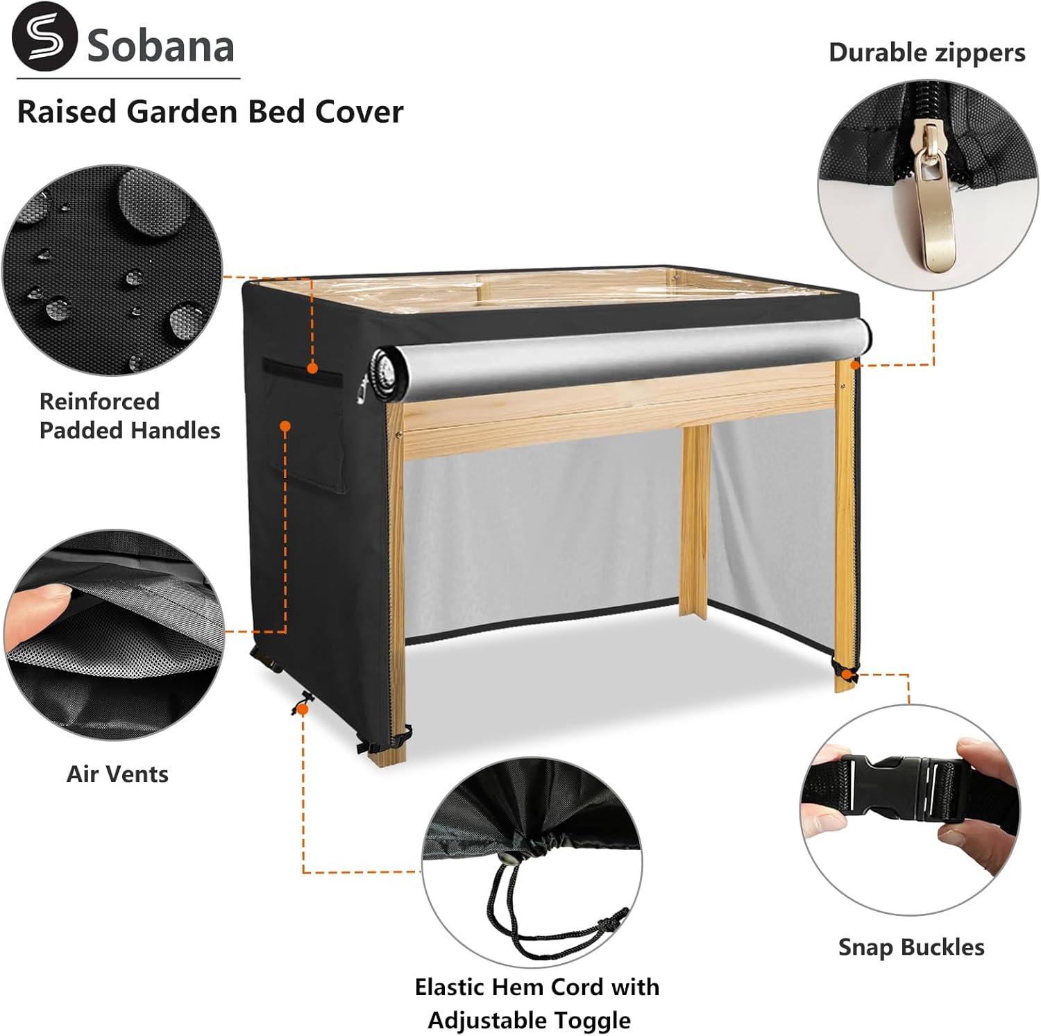 Outdoor Raised Garden Bed Winter Cover with Transparent PVC Top Window,Waterproof Heavy Duty Covers with Split Zipper for 48 x 24 x 30 inch Elevated Wood Planter Box Stand(Black,Cover only)