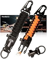 Vista 1 de Survival Keychain Fire Starter w/Flint Striker Paracord Whistle Keyring for Hiking Camping Fishing Hunting