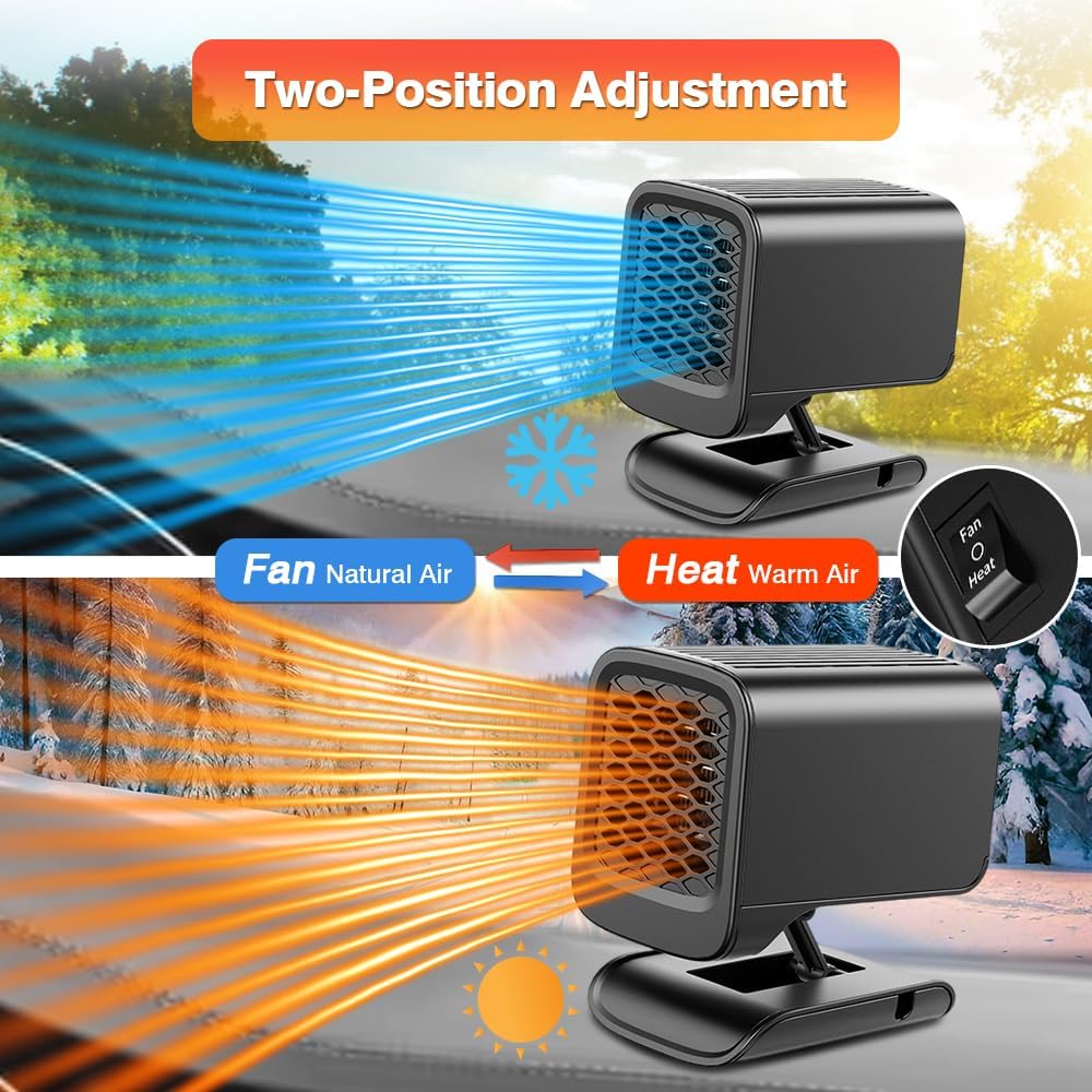 24V 150W Car Heater & Cooling Fan - Rapid Windscreen Defogger & Window Defroster for Winter & Humid Weather - Safe & Portable Heater for All Cars