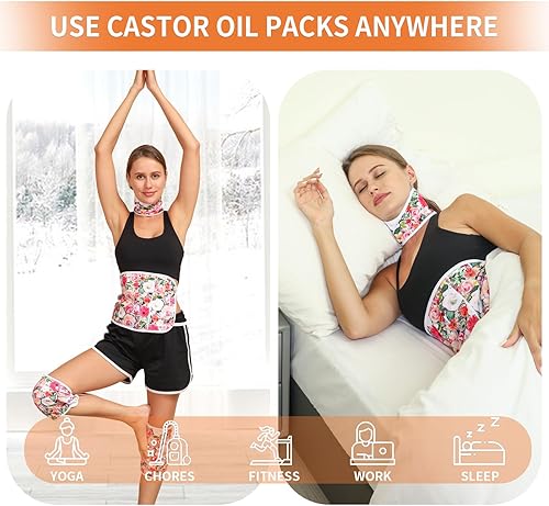 Miniatura 6 de KANAV Paquete de 4 paquetes de aceite de ricino para cintura, cuello y rodilla, paquetes de aceite de ricino de franela de algodón orgánico
