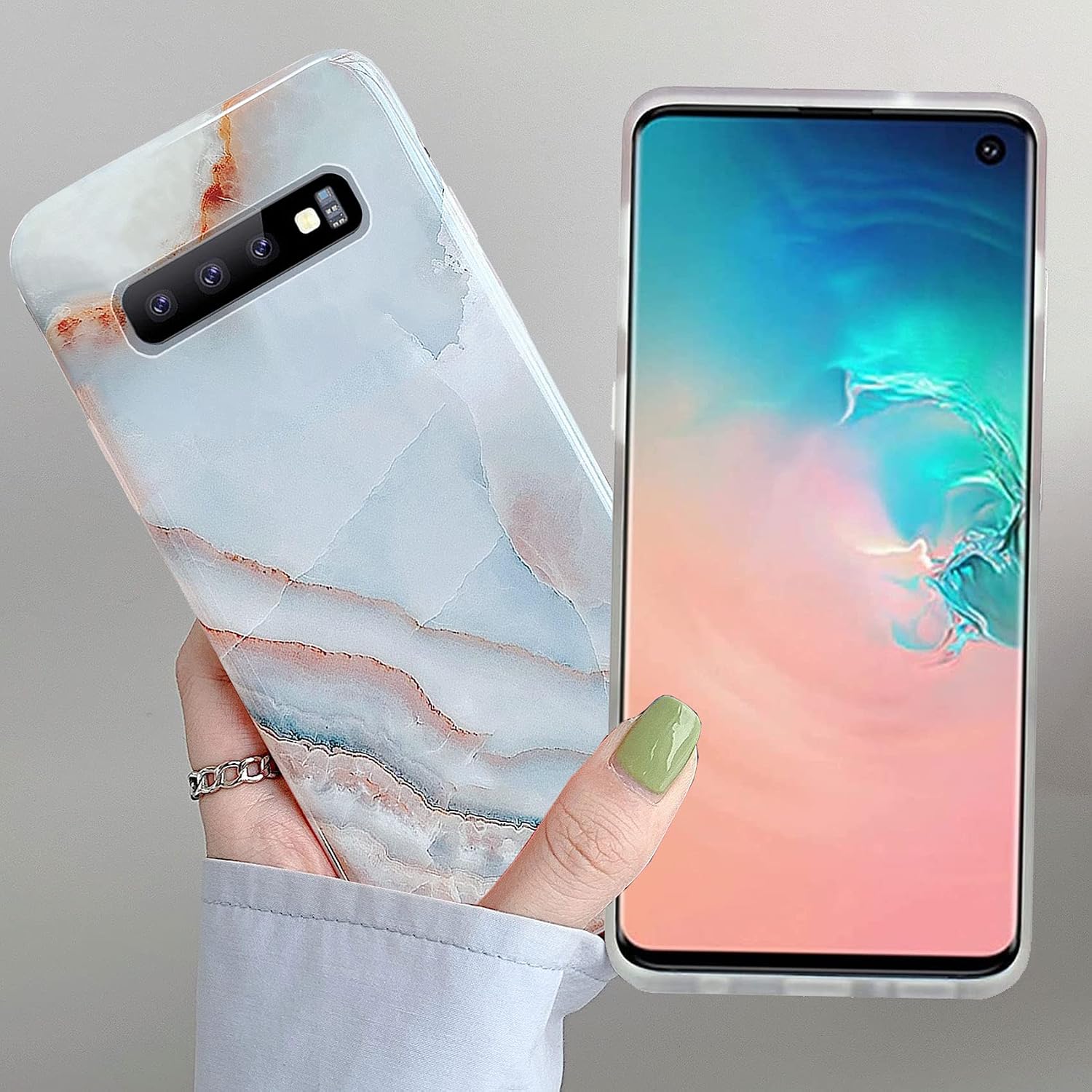 J.west Galaxy S10 Case 6.1-inch, Grey Marble Print Pattern Design Cute Graphics Stone Slim Protective Sturdy Phone Cases for Women Girls Soft TPU Silicone Cover Shockproof Case (Agate Slice)