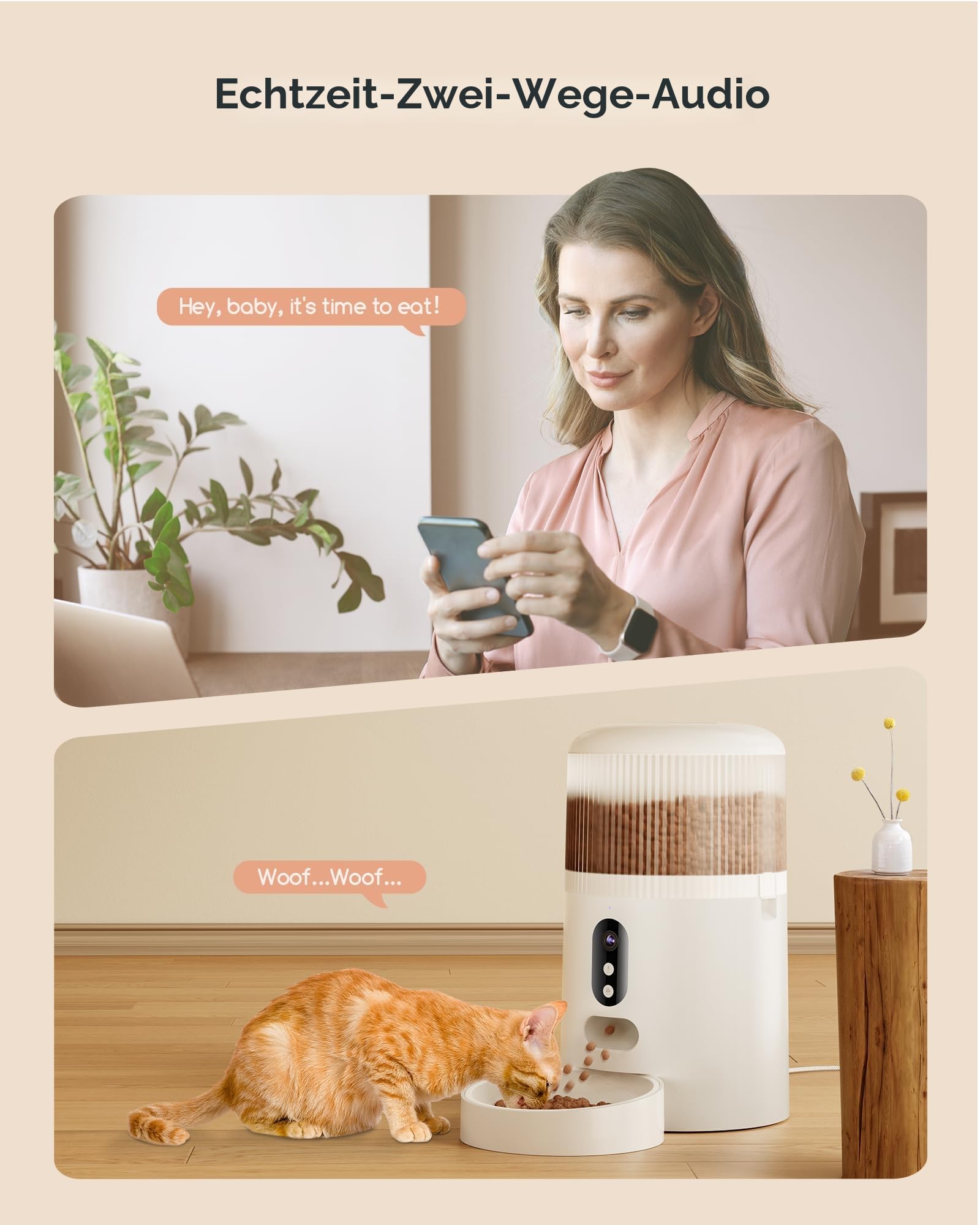 Faroro Futterautomat Katze WiFi, 3MP HD Video Katzenfutter Automat mit Nachtsicht, 4L Futterspender für Katzen/Hunde mit Zwei-Wege-Audio, APP-Steuerung, Bewegungserkennung & Doppelte Kraft