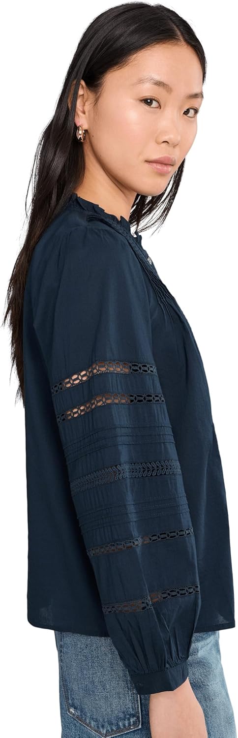 Madewell Womens High-Neck Lace-Insert Pintuck Top - Image 3