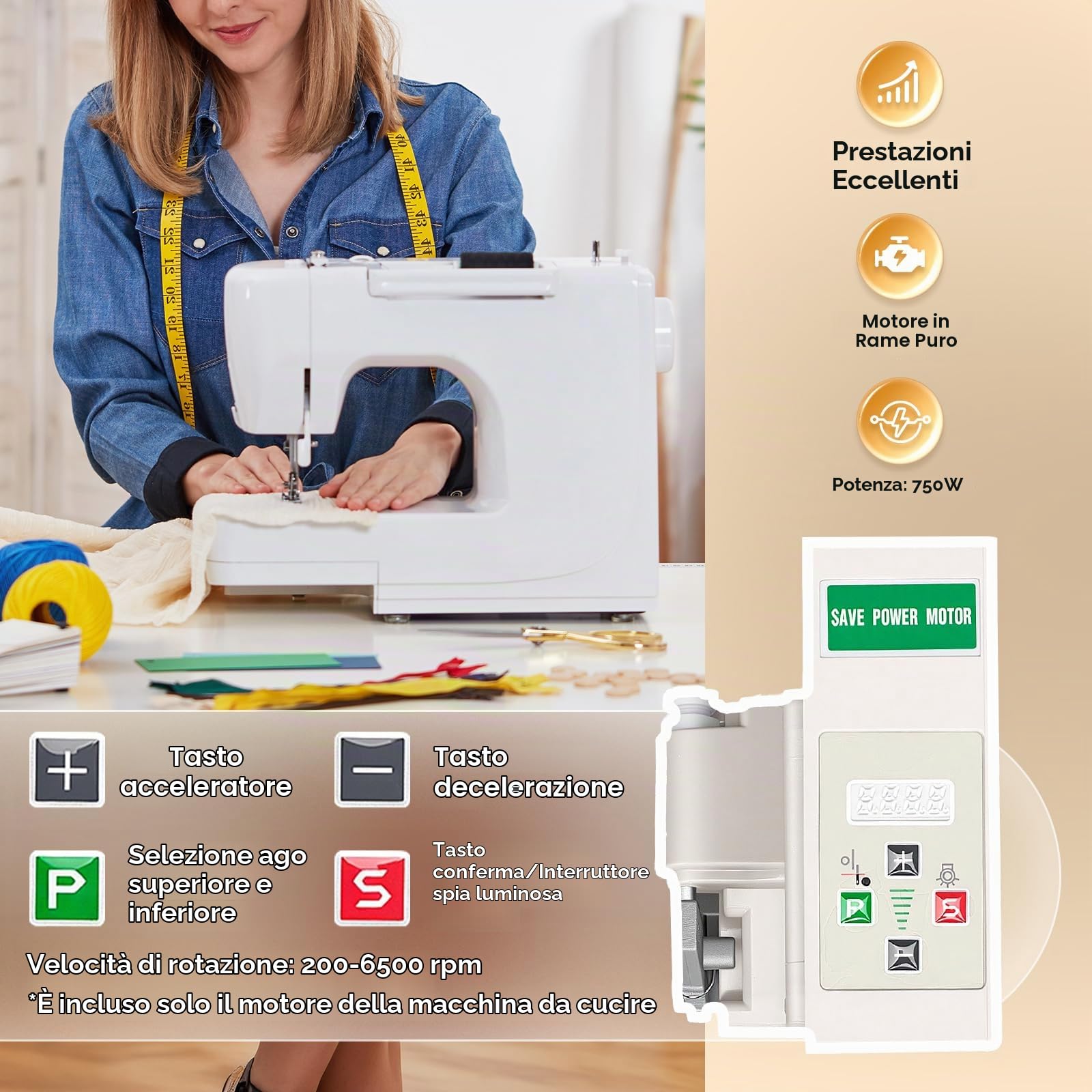 Motore Per Macchina Cucire Elettrico, 220V 750W Motore Per Macchina Cucire 200-6500 Giri/Min Industriale Servomotore A Risparmio Energetico Per Macchine Cucire Industriali Domestiche