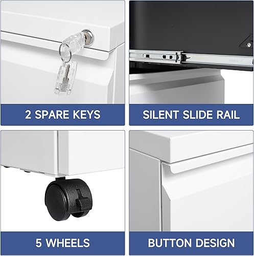 Miniatura 74 de Archivador de 3 cajones, archivadores para oficina en casa, gabinete de almacenamiento vertical de metal con cerradura, archivador de bloqueo