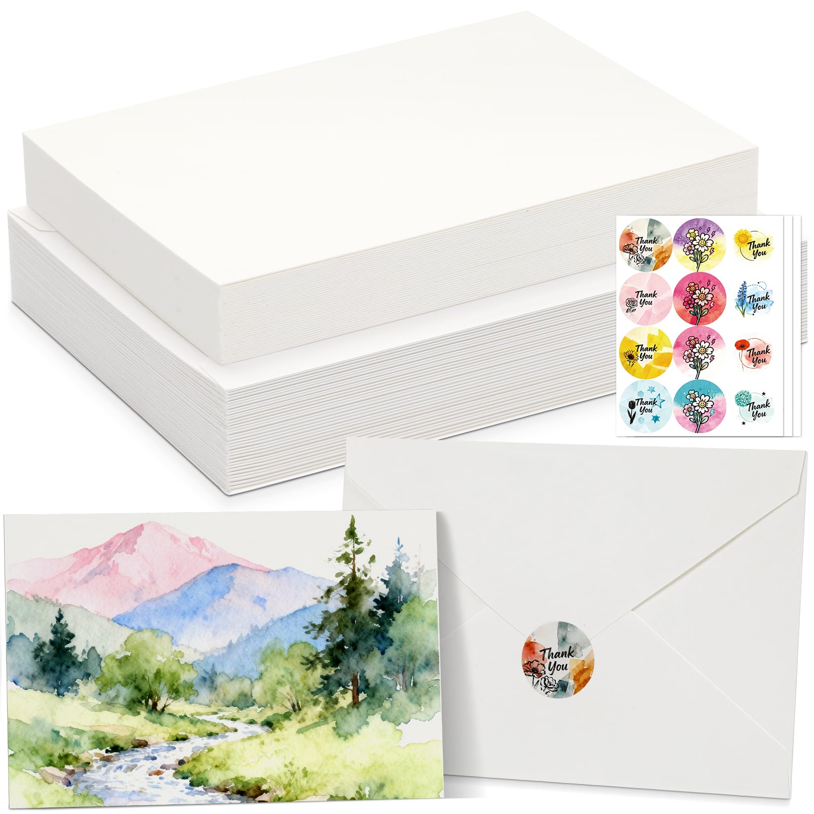 36 Sets blanko Aquarellkarten mit Umschlägen, 10,2 x 15,2 cm, 63,5 kg/300 g/m² Baumwollpapier, Aquarell-Blanko-Karten (10,2 x 15,2 cm) und 36 weiße Umschläge