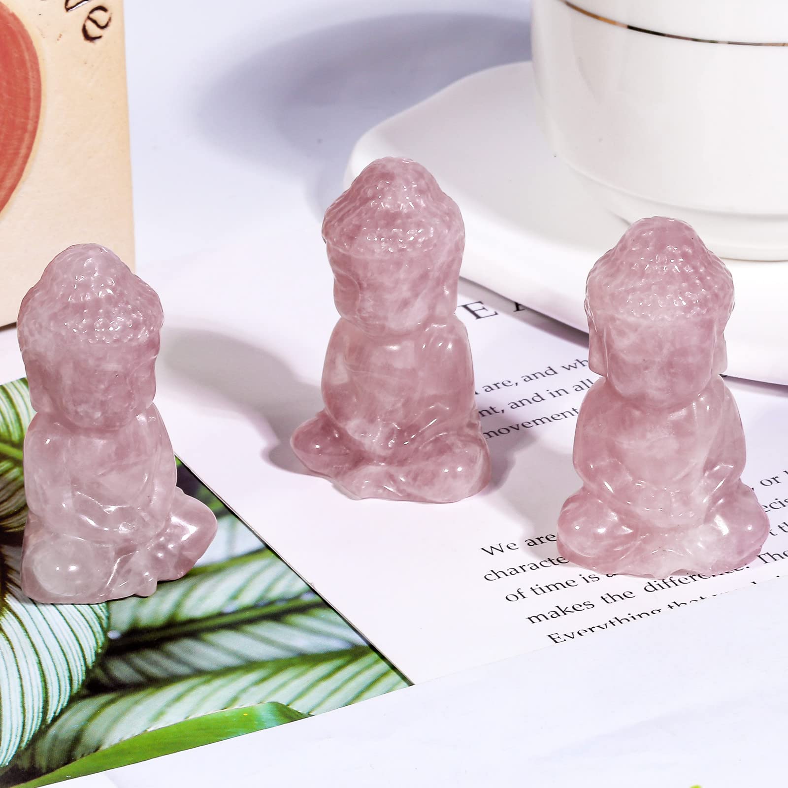 Nupuyai Rose Quartz Crystal Stone Lucky Baby Buddha Statue Ornament - Image 3
