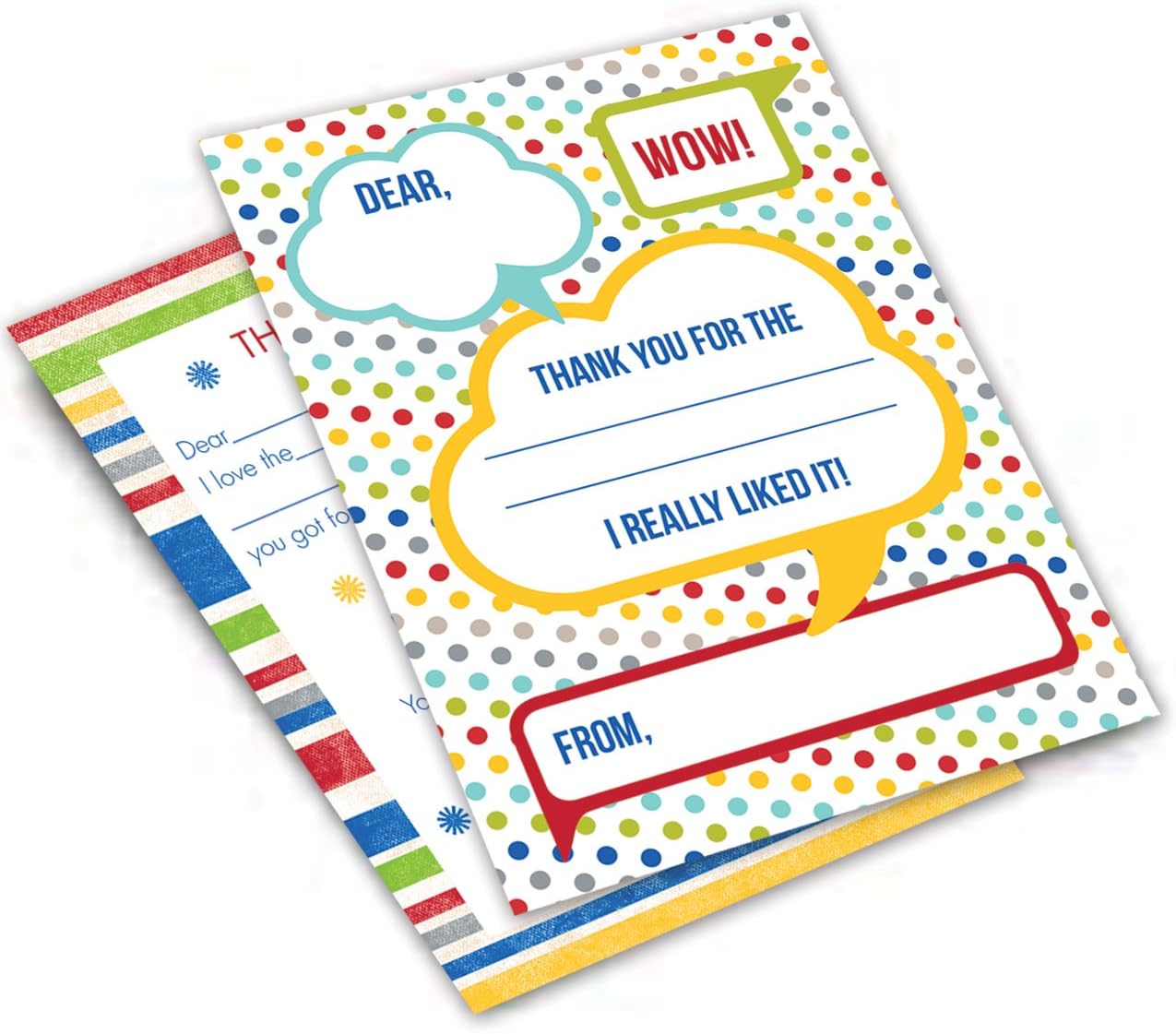 Canopy Street Dots and Stripes Kids Thank You Note Card Pack / 20 Fill In Childrens Colorful Thanks Cards With White Envelopes / 4 5/8" x 6 1/4" Kid Birthday Party Thank You - Image 5