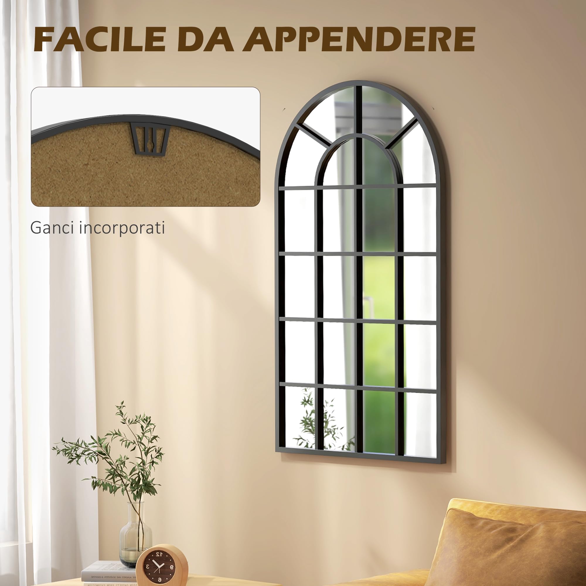 HOMCOM Specchio da Parete e da Appoggio 62x2.5x110 cm Nero | Specchio ad Arco per Casa e Ufficio, Metallo
