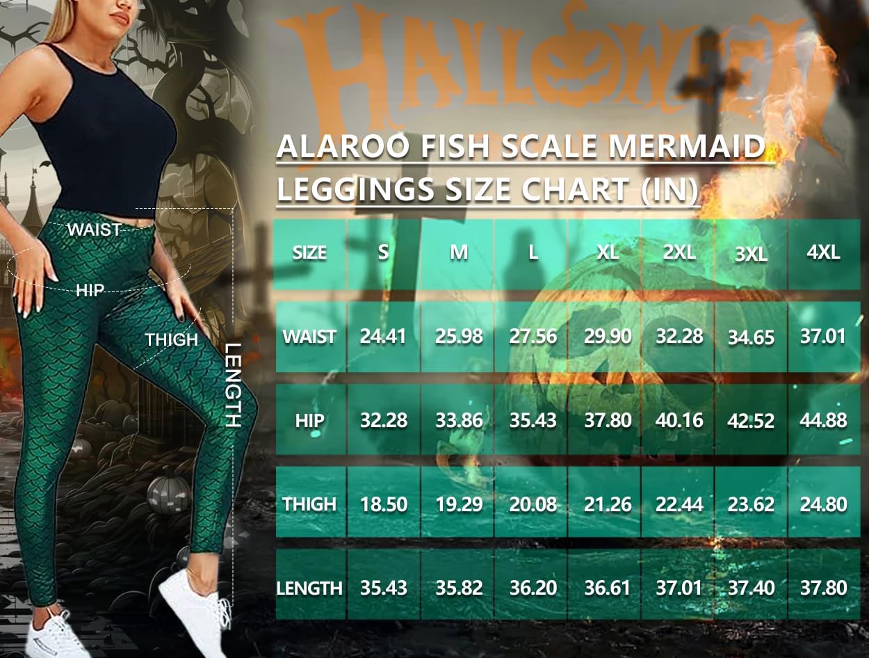 Alaroo Halloween Shiny Fish Scale Mermaid Leggings for Women Pants S-4XL - Image 6
