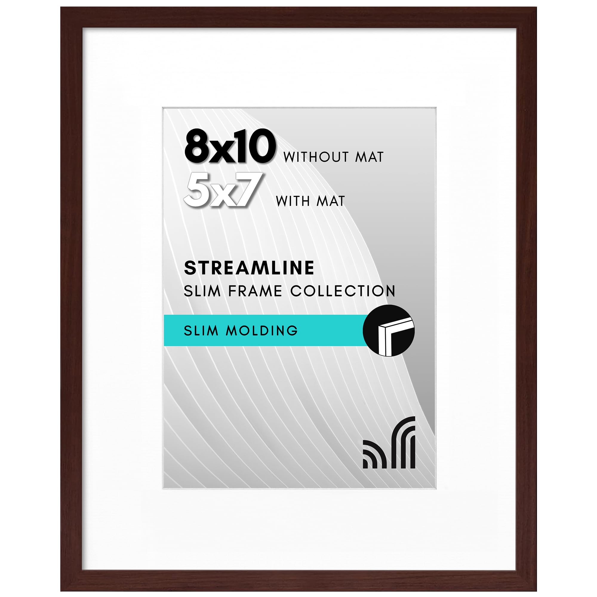 Americanflat 8x10 Picture Frame with Shatter-Resistant Glass - Use as 5x7 Frame with Mat or Display 8x10 Photo Without Mat - Streamline Collection - Picture Frames for Tabletop and Wall - Mahogany