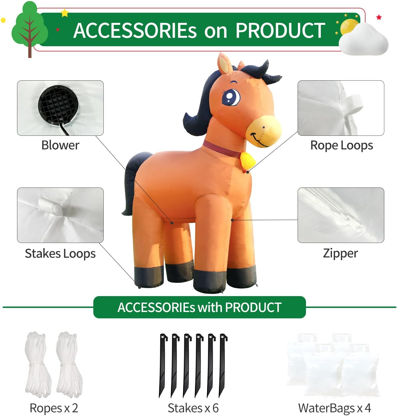 DomKom 6FT Horse Inflatables Christmas Spring, Farm Ranch Blow up Animals Cute Clydesdale, Decorations Outdoor Yard Built-in LED Lights Big Large Decor Party Lawn Holiday Outside - Image 6