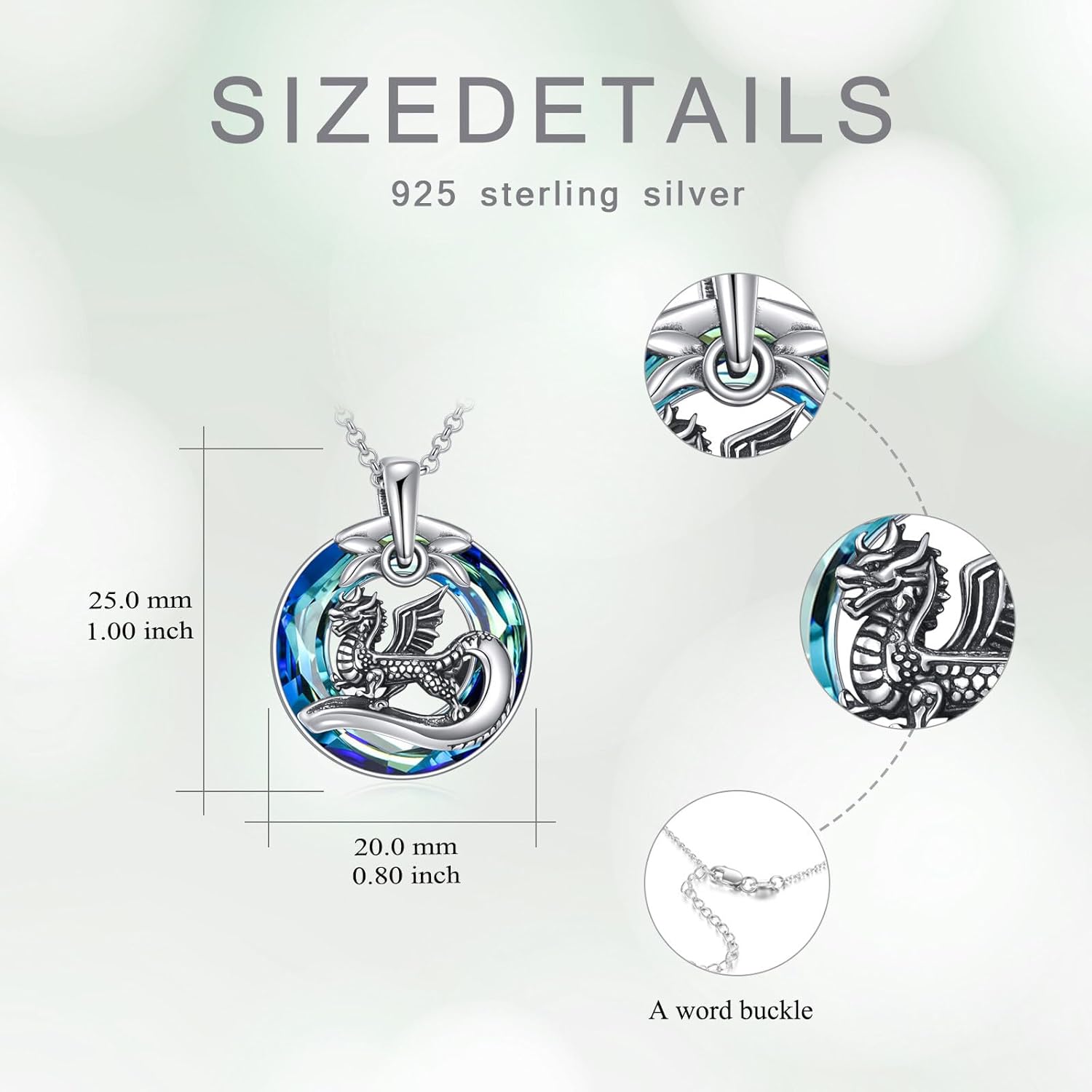 925 Sterling Silver Dragon Necklace for Women, Crystal Dragon Pendant Necklace Valentine's Day Birthday Mothers Day Graduation Animal Jewelry Gifts for Her Mom Girlfriend Daughter 18+2" - Image 5