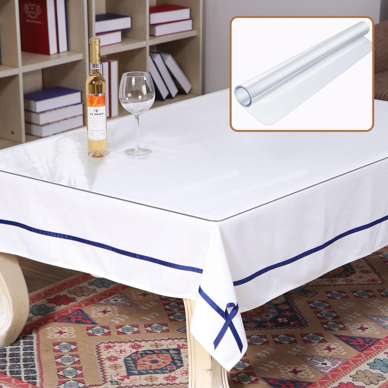 Jisrcha Tovaglia Trasparente Plastificata, 1 Pezzi Copritavolo Trasparente, Impermeabile E Lavabile per Tovaglia Pellicola Trasparente per Tavolo Picnic in Famiglia ed Eventi All'aperto (220X140)