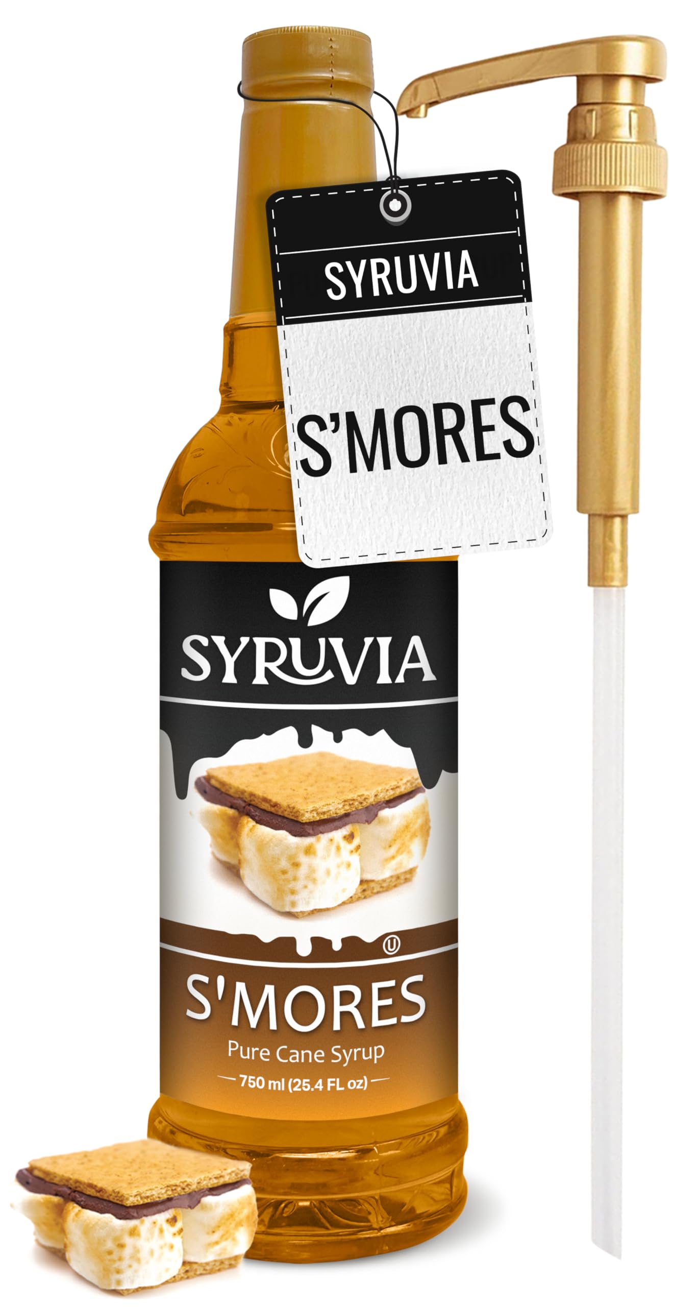 Syruvia Coffee Syrup, S'mores Flavored Syrup for Drinks, Lattes, and Desserts – 25.4 fl oz, With Pump