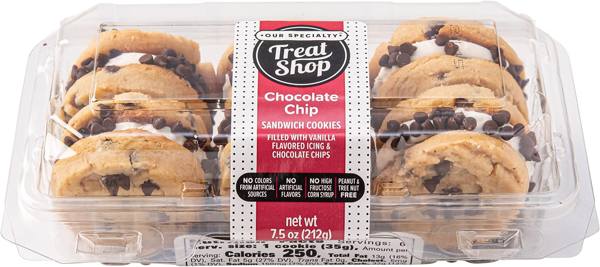Chocolate Chip Sandwich Cookies With Vanilla Icing, Rolled in Mini Chocolate Chips, Peanut and Tree Nut Free, 2 Packs of 6 Cookies